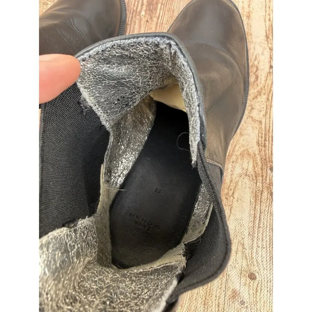 Zara Woman Black Leather Suede Chelsea Ankle Boots Pull On Round Toe SIZE 5.5